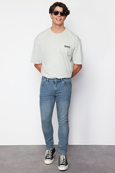 Trendyol Collection Сині джинсові штани з еластичної тканини Skinny Fit з вузькою посадкою TMNAW23JE00047