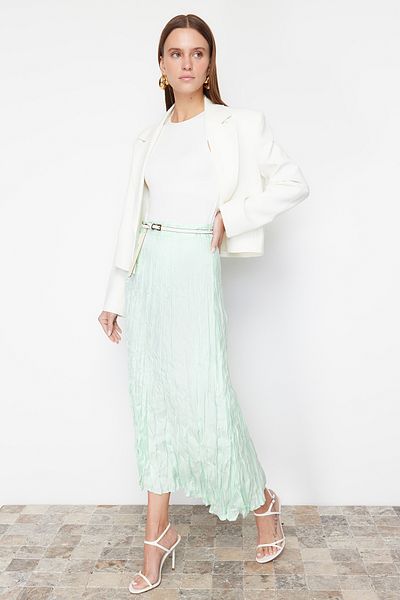 Trendyol Modest Μέντα πλισέ σατέν υφασμένη φούστα TCTSS24EE00018
