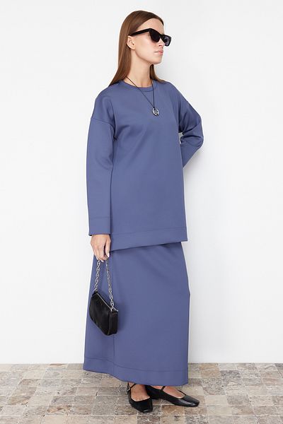 Trendyol Modest Indigo Oversize souprava potápěčské tuniky a sukně - TCTSS23US00013