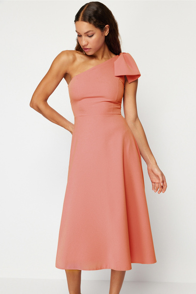 Trendyol Collection Stylish Orange Woven Evening Dress - TPRSS24EL00105 with A-Cut and Bow Detail