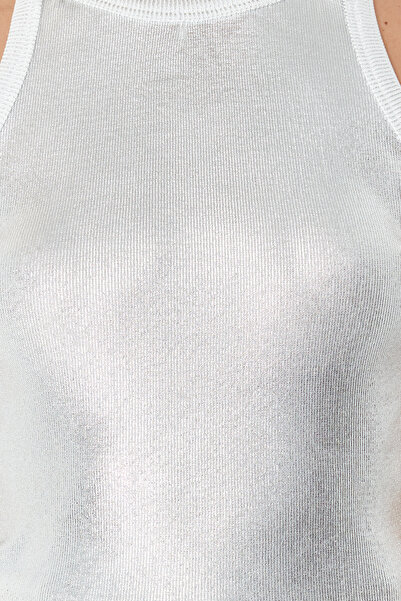 Trendyol Collection Ecru Foil Printed Basic Knitwear Blouse TWOSS24BZ00512