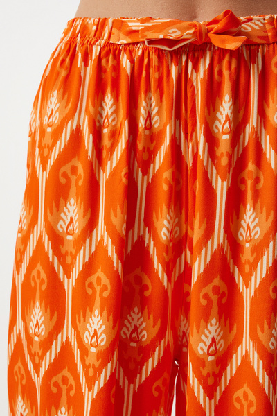 Happiness İstanbul Dark Orange Viscose Palazzo Trousers - Women's, Draped EN00606