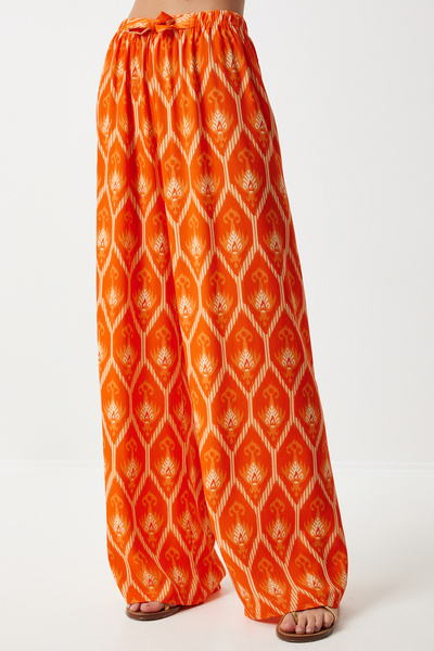 Happiness İstanbul Dark Orange Viscose Palazzo Trousers - Women's, Draped EN00606