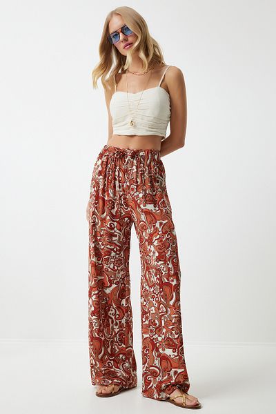 Happiness İstanbul Tile Patterned Viscose Palazzo Women's Trousers - EN00606