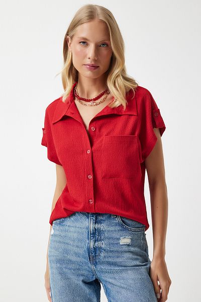 Happiness İstanbul Rotes Damen Strickshirt - Bequeme Tasche, DD01325