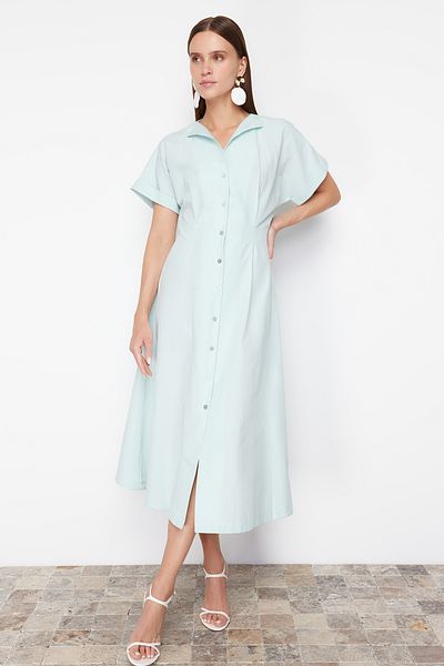 Trendyol Collection Φόρεμα μίντι υφασμένο πουκάμισο με ανοιχτό δυόσμο TWOSS24EL00052