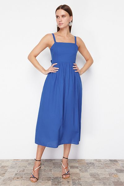 Trendyol Collection Rochie mini din voal de bumbac cu decolteu în formă de A albastră TWOSS24EL00775