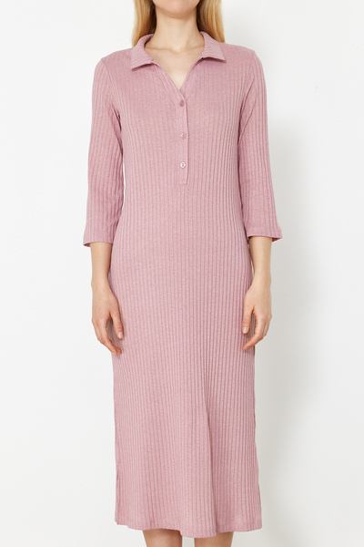 Trendyol Collection Fittilli Dried Rose Knitted NiGhtGown - Button and Slit Detail THMSS24GC00036