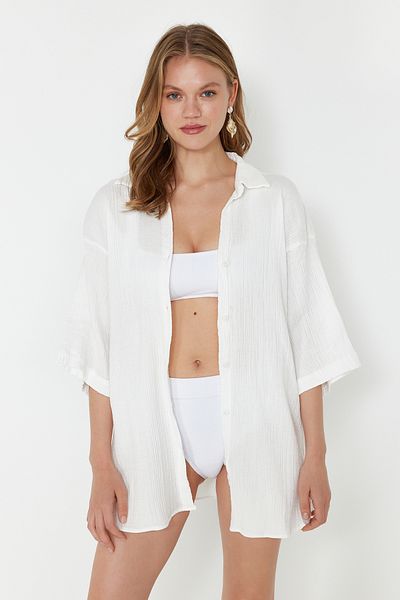 Trendyol Collection Білий тканий муслін пляжний Gomlegi TBESS24GO00014