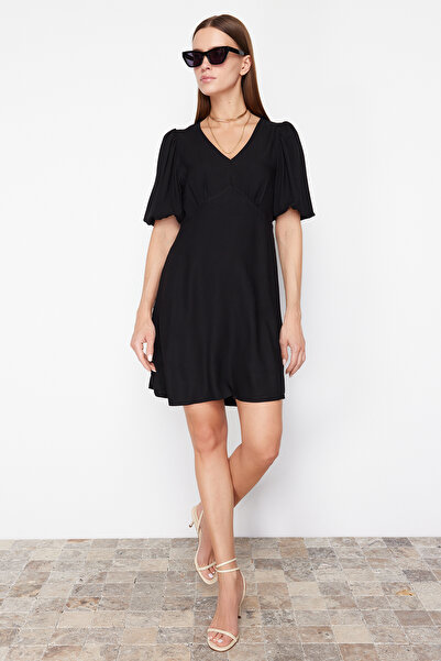 Συλλογή Trendyol Μαύρη φούστα Flounce Φόρεμα με μπαλόνι υφαντό TWOSS24EL00062