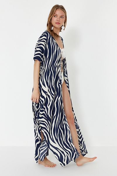 Trendyol Collection Maxi-Kimono und Kaftan mit Zebramuster, Gürtel - TBESS24KM00048