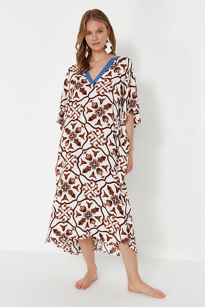 Trendyol Collection Ethnic Patterned Wide Fit Midi Woven Beach Dress TBESS24EL00128