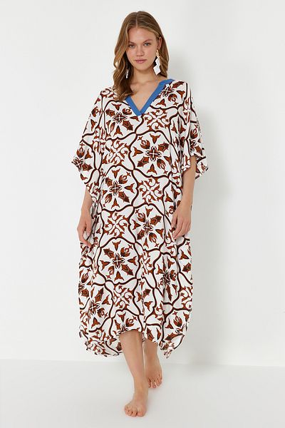 Trendyol Collection Ethnic Patterned Wide Fit Midi Woven Beach Dress TBESS24EL00128