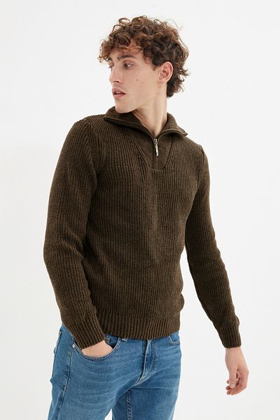 Trendyol Collection Рибалка Yunlu Светр на блискавці Пуловер коричневий TMNAW22KZ0347