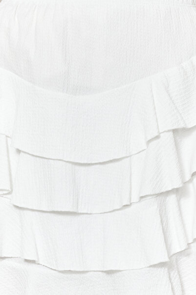 Trendyol Collection Біла спідниця в складку з оборками та еластичним поясом Twoss24ET00229 Міні-спідниця Orme TWOSS24ET00229