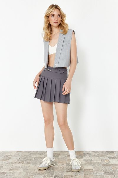 Trendyol Collection Šedá pásková plisovaná sukně TWOSS24SR00170