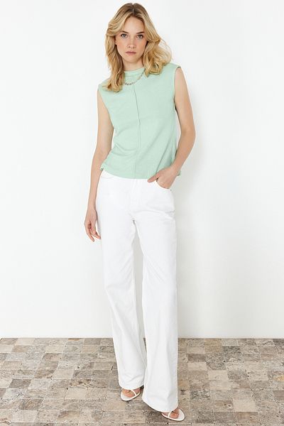 Trendyol Collection Μέντα παχύρρευστη/Μαλακό ύφασμα Εφαρμοσμένη/Εφαρμοσμένη Stretch Πλεκτή Μπλούζα TWOSS24BZ00432