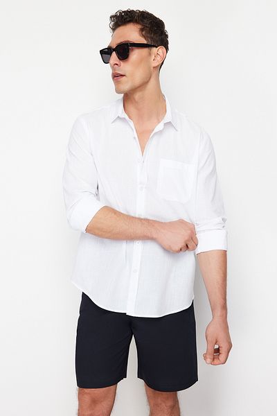Trendyol Collection Fehér normál szabású 100% pamut ing TMNSS24GO00063