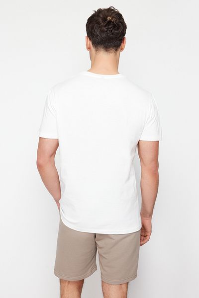 Trendyol Collection College Print Ecru Bavlněné tričko - Regular Fit TMNSS24TS00206
