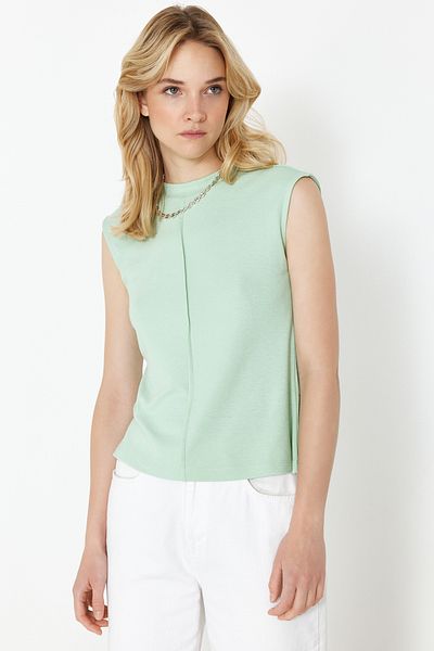 Trendyol Collection Μέντα παχύρρευστη/Μαλακό ύφασμα Εφαρμοσμένη/Εφαρμοσμένη Stretch Πλεκτή Μπλούζα TWOSS24BZ00432
