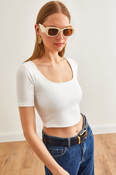 Olalook Tricou alb din bumbac Lycra - damă, strat dublu, TSH-19000818