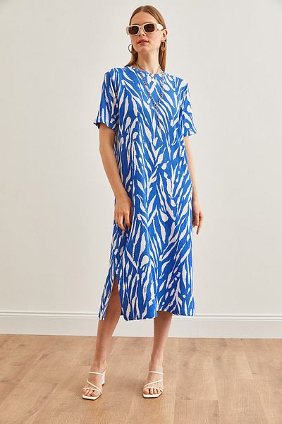Olalook Rochie supradimensionată Leaf Blue pentru femei cu fantă laterală ELB- 19001880