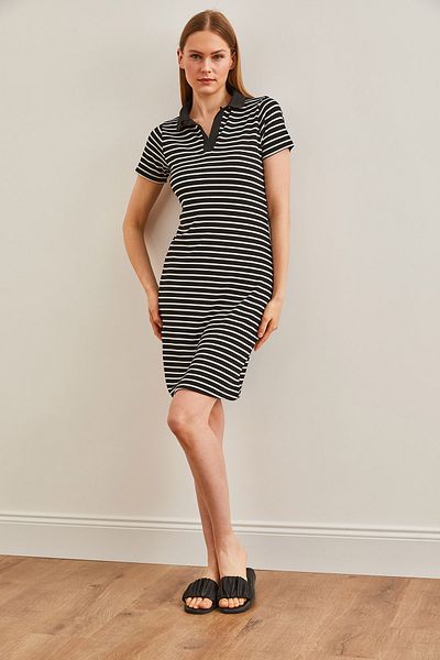 Olalook Μίνι ριγέ μαύρο γιακά πόλο - Lycra, ELB-19002173