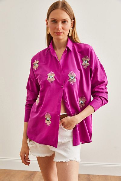 Olalook Boyfriend-Shirt - Damen, Eye Violet Pailletten, gewebt GML-19000992