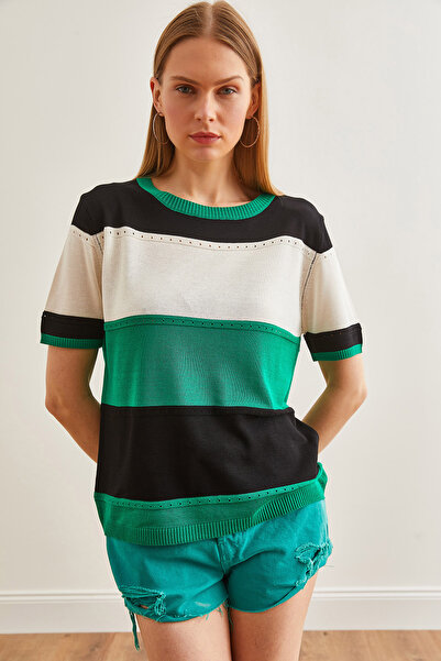 Olalook Γυναικεία μπλούζα Mercerized Πλεκτά με Πράσινο Μπλοκ γρασίδι - BLZ-19002640