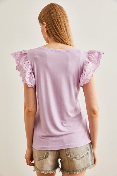 Olalook Lila Viskose-Strickbluse – gewellte Ärmel BLZ-19002553