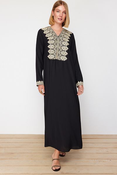 Trendyol Modest Schwarze gewebte Kappe mit Spitzendetail &amp; Ferace &amp; Jalabiya TCTSS24KF00027