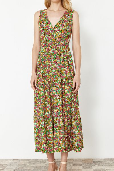 Trendyol Collection Αμάνικο πλεκτό φόρεμα με λαιμόκοψη με λαιμόκοψη με λουλουδάτο στάμπα - TWOSS22EL1588