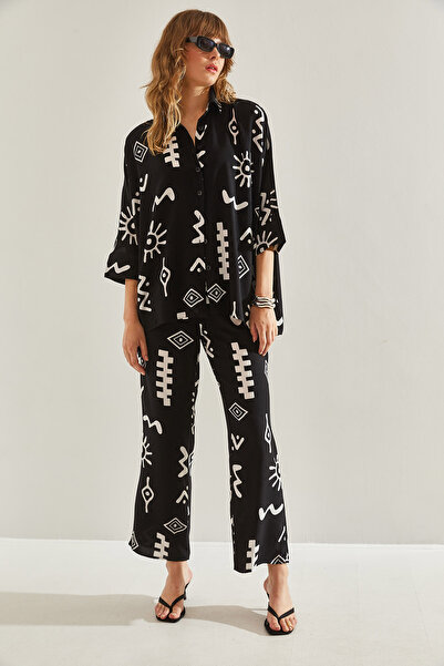 Bianco Lucci Ethnic Patterned Women's Palazzo Trousers Set -60251130