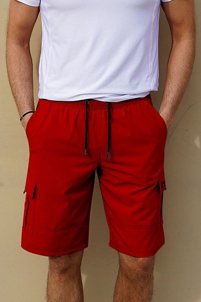 Remsa Mayo Men's Red 444 Model Plain Sea and Pool Cargo Pocket Shorts