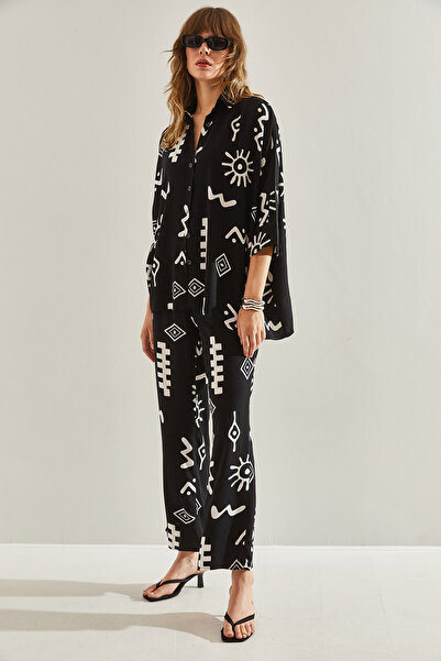 Bianco Lucci Ethnic Patterned Women's Palazzo Trousers Set -60251130