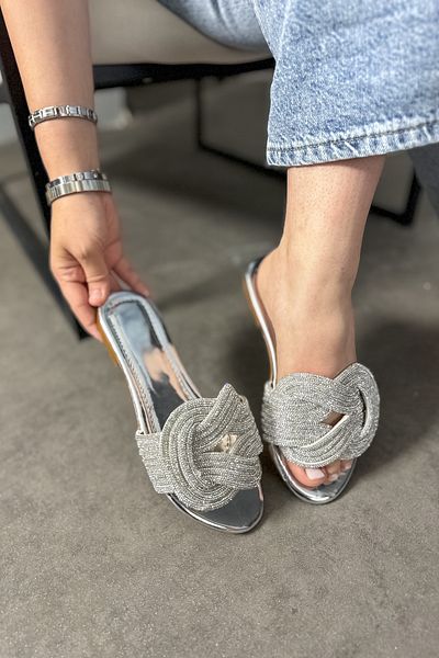 SHOEBELLAS Papuci de damă Fair Silver cu detaliu de piatră