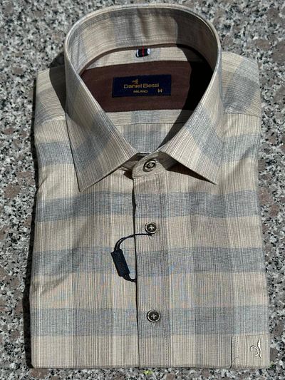 Daniel Bessi Men's Shirt - Striped, Regular Fit, Short Sleeve and Pocket