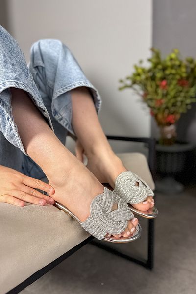 SHOEBELLAS Papuci de damă Fair Silver cu detaliu de piatră