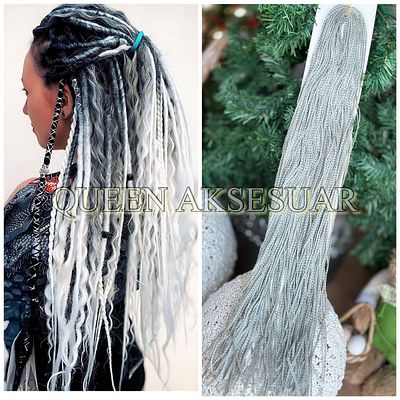 Queen Nelly African and Brazilian Rastasian - Gray Carnival Hair braid, Hairpiece Attachment, Lanyard Detail