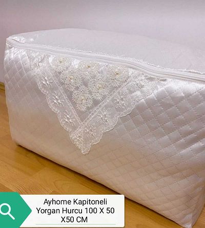 AYHOME Σατέν Κρεμ μαργαριταρένια τσάντα - Πακέτο Προίκας Καπιτονέ και Δαντέλα 100x50x50 cm