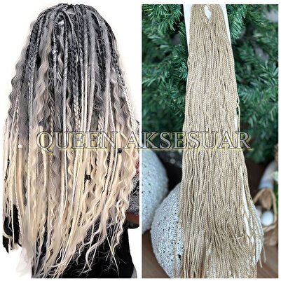 Queen Nelly Afrika Brezilya rasta afro uzun örgü ipi postiş takma saç küllü sarı karnaval