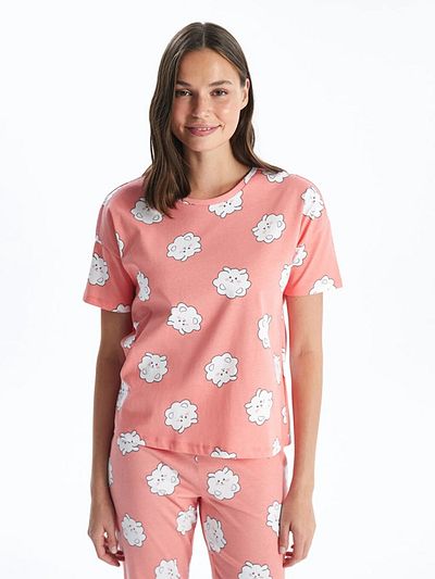 LC Waikiki Lcw Young Crew Neck Patterned Short Sleeve Women's Pajamas Set