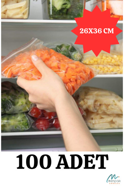 Merpak Ambalaj Kilitli Torba 26x36 Cm 100'lü Kilitli Buzdolabı Poşeti Şeffaf Kilitli Poşet Kilitli Saklama Poşeti