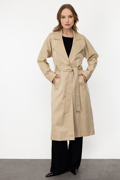 Ekol Camel Long Trench Coat - Buttoned Front