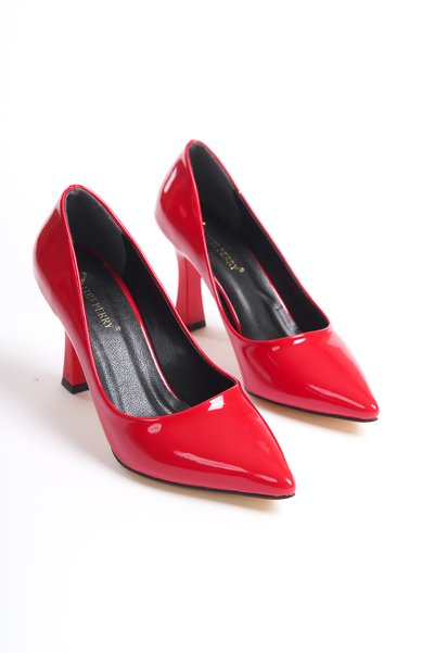LuisPerry Women's High Heel Shoes - High Heel Stiletto Comfortable Stylish and Work Shoes Red Color Patent Leather 9 Cm