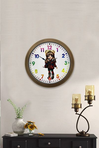Kasva Concept Gift 36 cm Antique Metal Young Girl Wall Clock