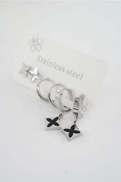 By Zeyna Aksesuar Set of 6 Stainless Steel Earrings - Women's 316 L Non-Tarnish