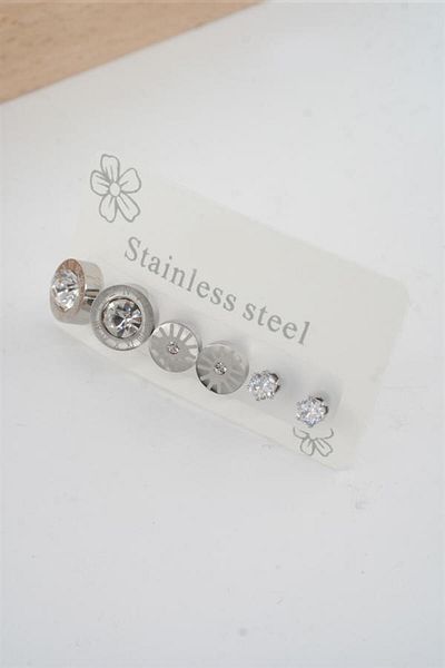 By Zeyna Aksesuar Set of 6 Stainless Steel Earrings - Women's 316 L Non-Tarnish