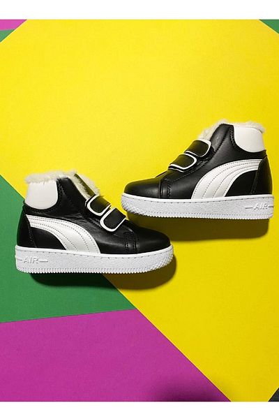 Çantacımstore Χειμερινές μπότες Shearling για αγόρια και κορίτσια - Ανατομική σόλα, Velcro, Ραμμένο - Ασπρόμαυρο