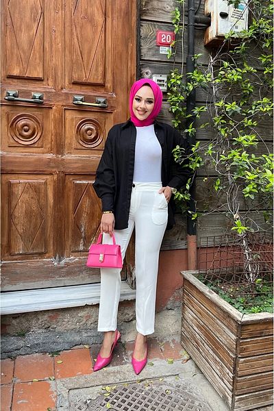 Tesettür Diyarı White Women's Trousers - Pocket and Pencil Leg